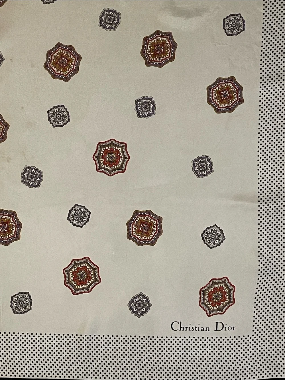 Christian Dior Silk Scarf Medallion Print Large 34 In Sq Fair Condition